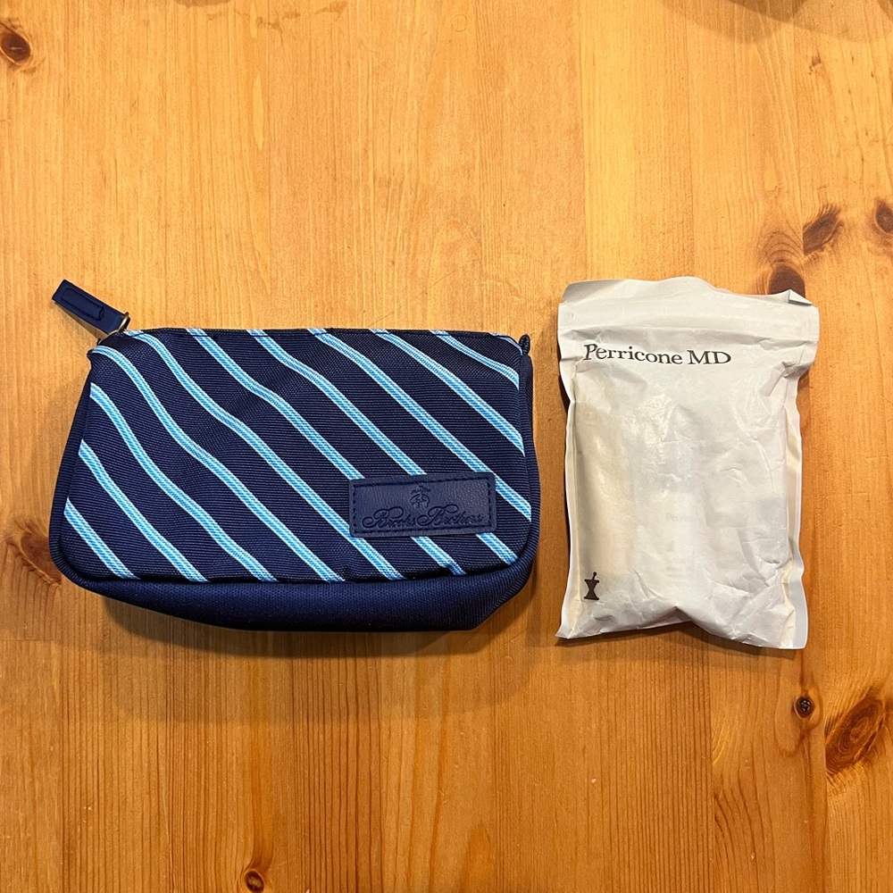 Perricone MD 5pc Skincare Samples with Blue Striped Brooks Brothers Pouch